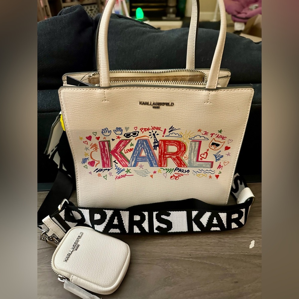 Karl Lagerfeld White Tote with Fun Logo